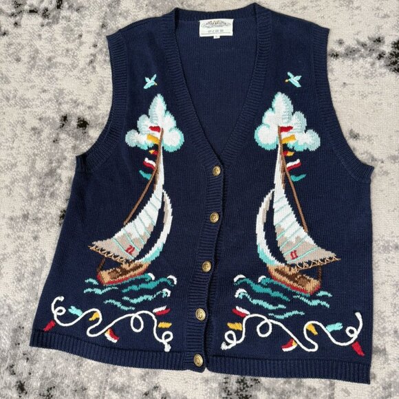 Vintage 1995 Susan Bristol Navy Nautical Knitted Sweater - Picture 5 of 7